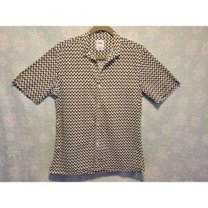 Men Geometric Abstract Retro 90's Button Shirt Size S Long Sleeve All Over AOP